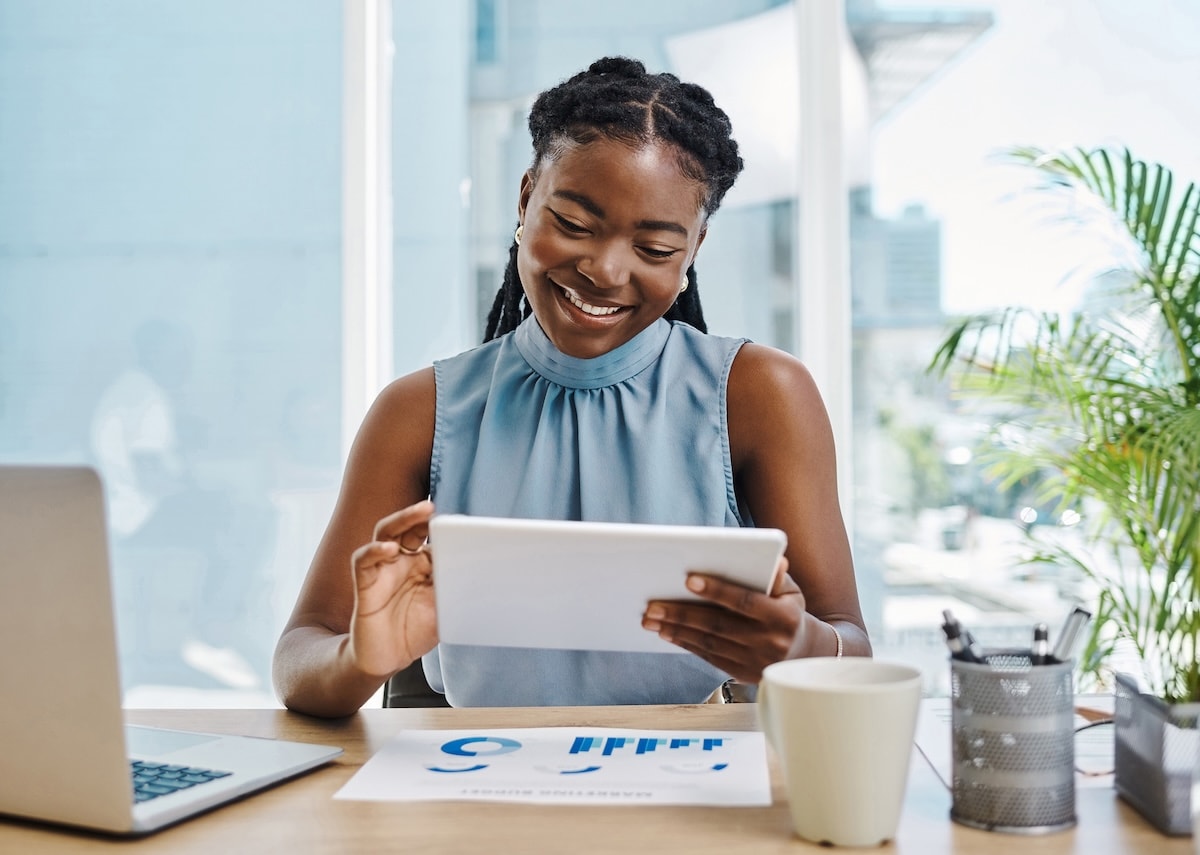 woman on tablet